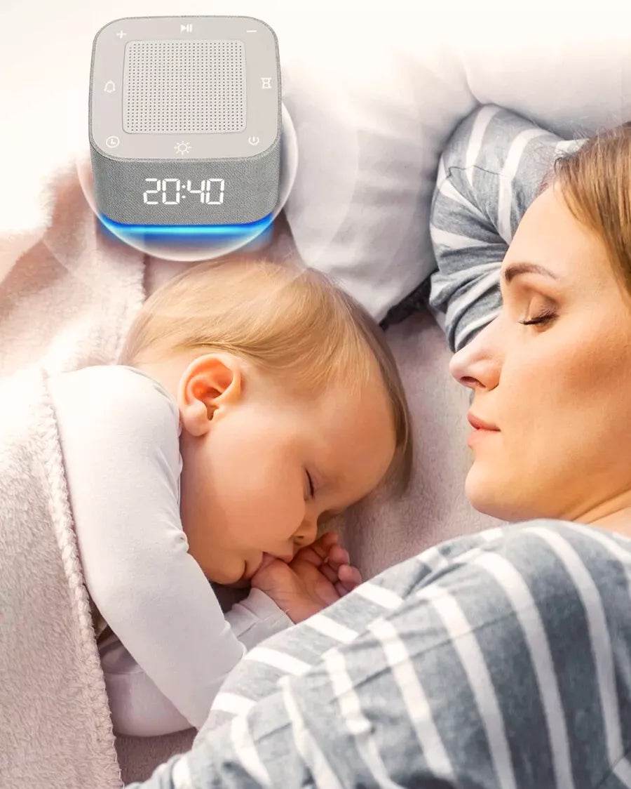 White noise sleep aid for babies – portable sound machine creating calm sleep environment for infants and parents.